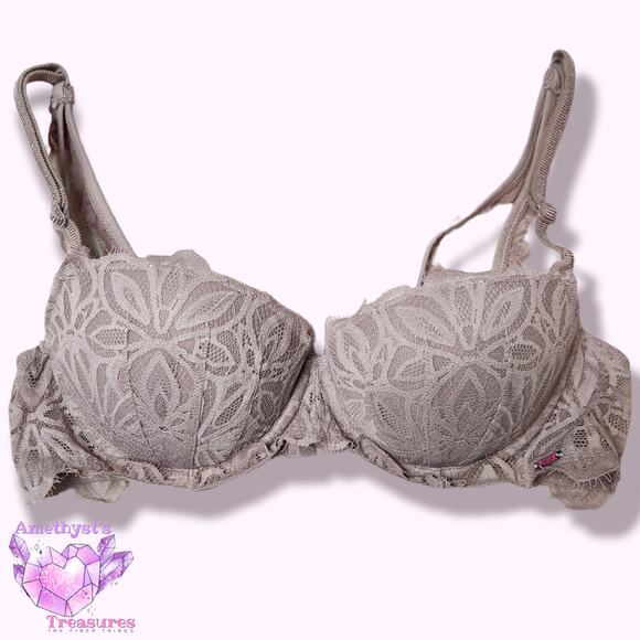 PINK Victoria's Secret Date Push Up 34B Mauve Tan Lace Underwire Demi Half Cup - Picture 1 of 5